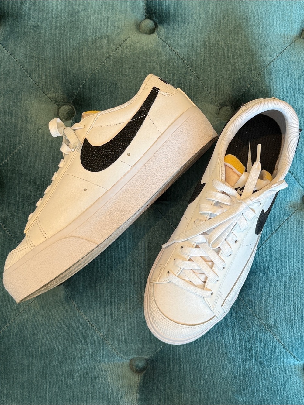 Nike White Platform Sneakers with Black Swoosh